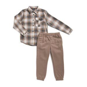 VOLCOM Fossil Big Boys 2pc Long Sleeve Flannel Shirt And Joggers Set